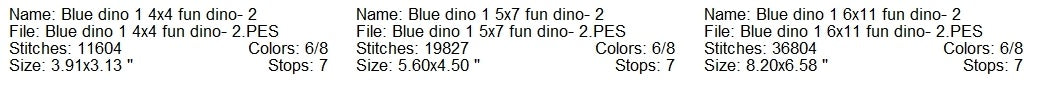 Blue dino 1 machine embroidery design 3 sizes