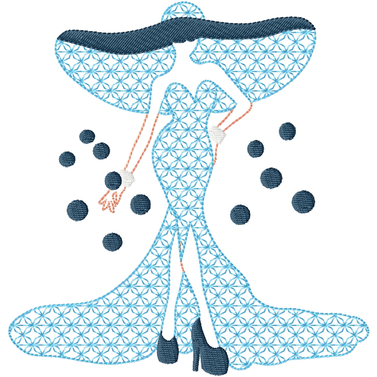 Blue lady machine embroidery design 2 sizes