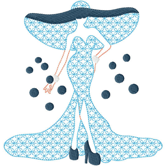 Blue lady machine embroidery design 2 sizes