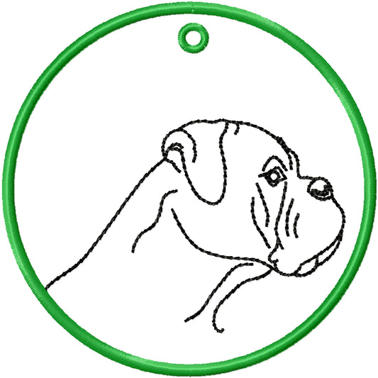 ITH Boxer canine ornament machine embroidery design