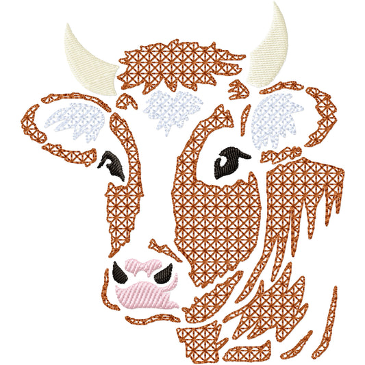 Brown bull machine embroidery design 3 sizes