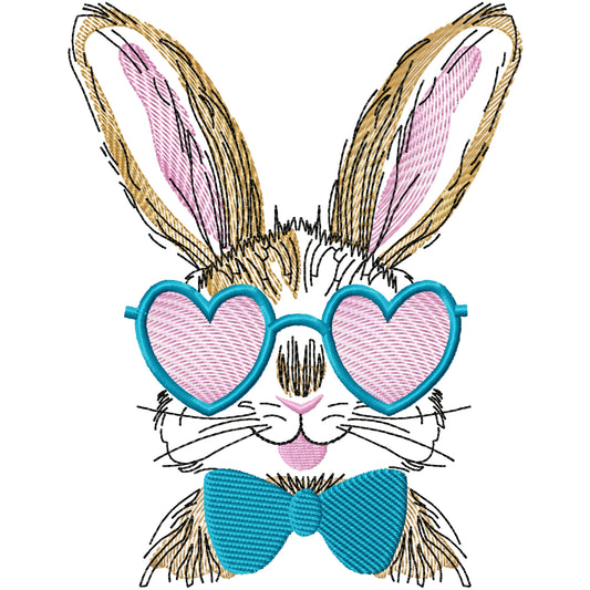Bunny with glasses machine embroidery design 2 sizes
