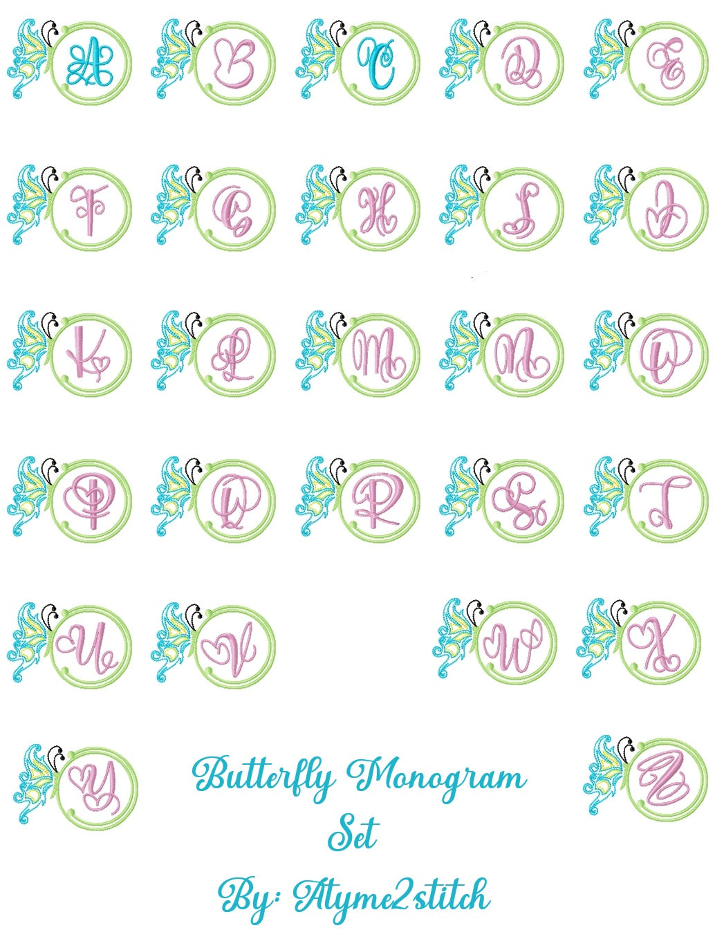 Butterfly monogram machine embroidery set