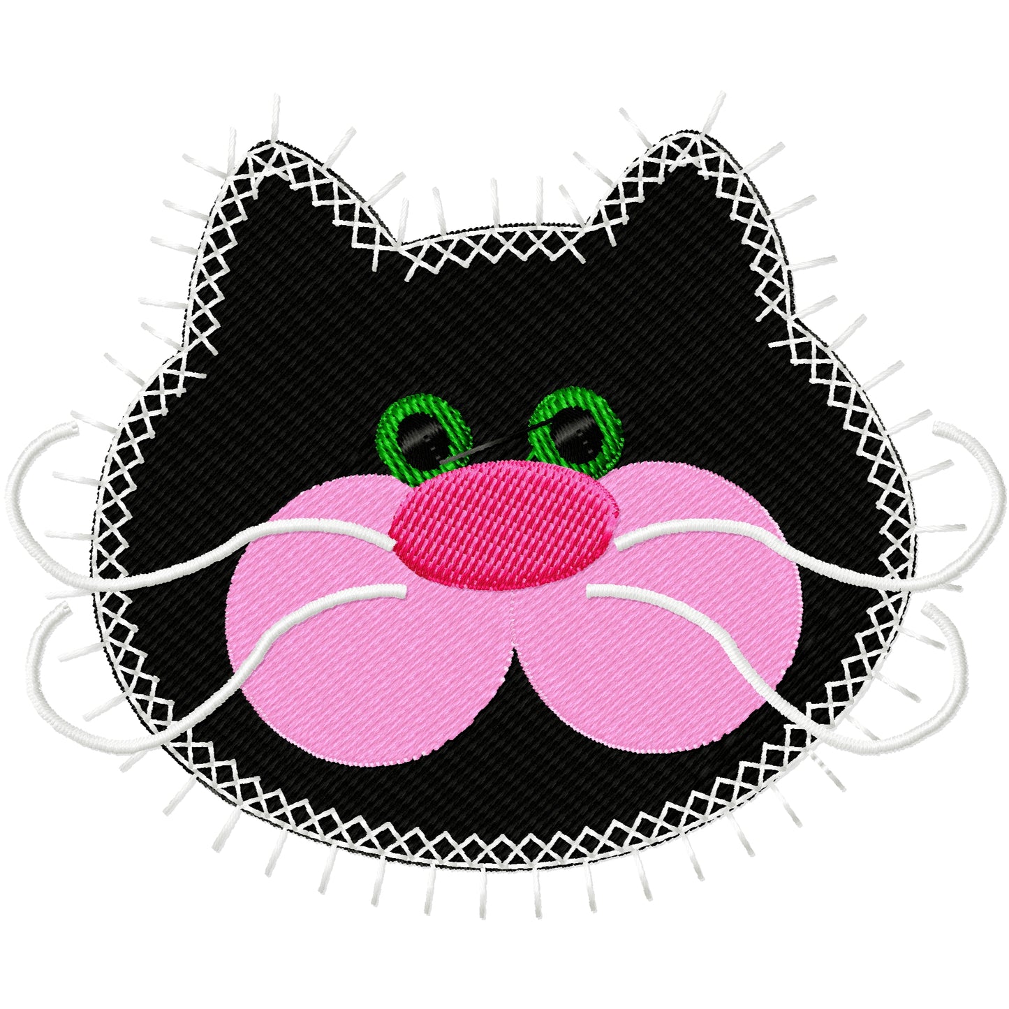 Cute black kitty face machine embroidery design
