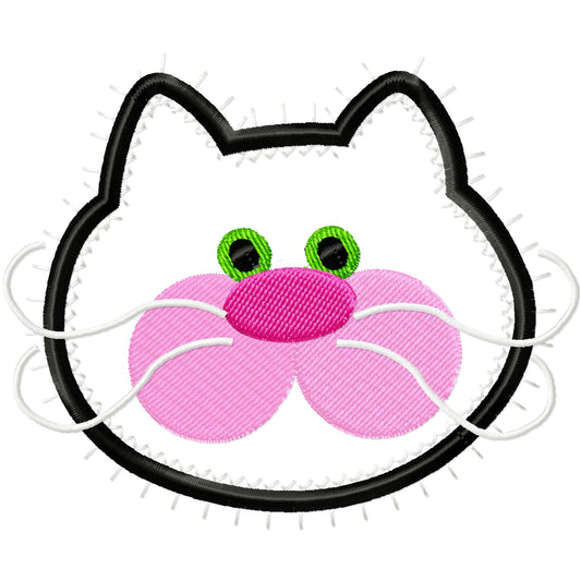 Cute black kitty face machine applique design