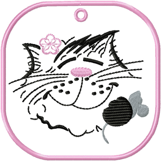 ITH Cute ornament 2 cat machine embroidery design