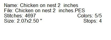 Chicken on a nest with eggs machine embroidery design