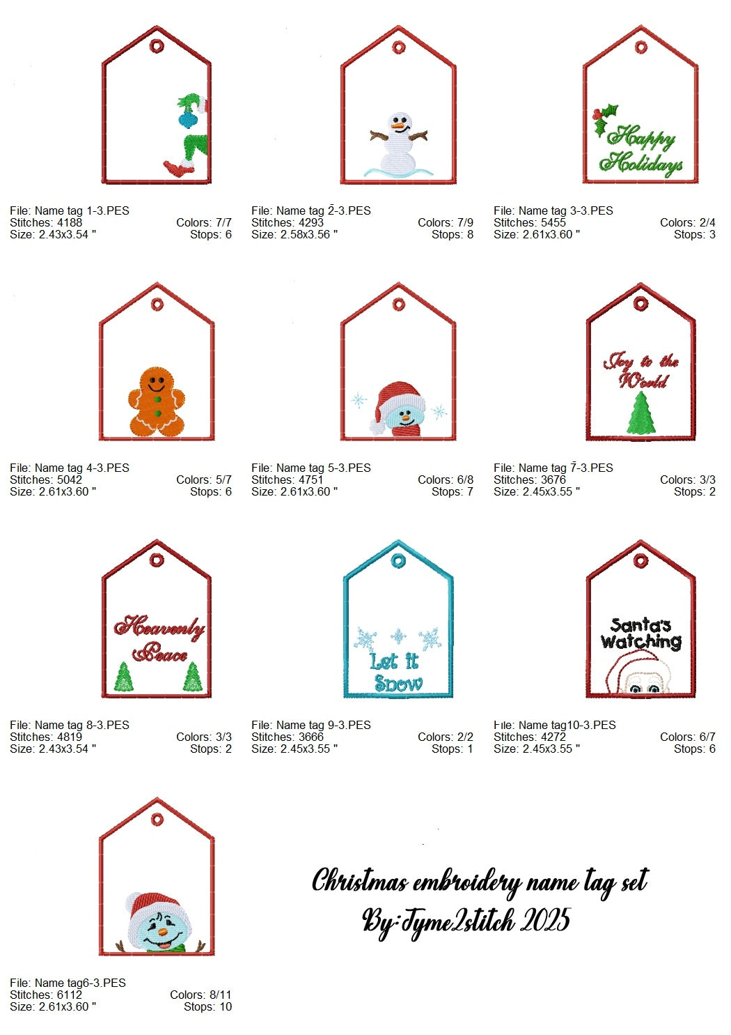 ITH Christmas Name tags set machine embroidery designs