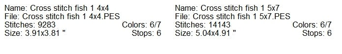 Cross stitch fish machine embroidery design 2 sizes