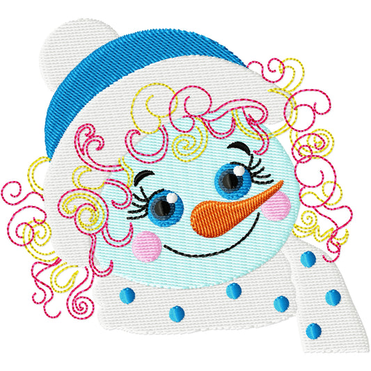 Curly the snow girl machine embroidery design 2 sizes