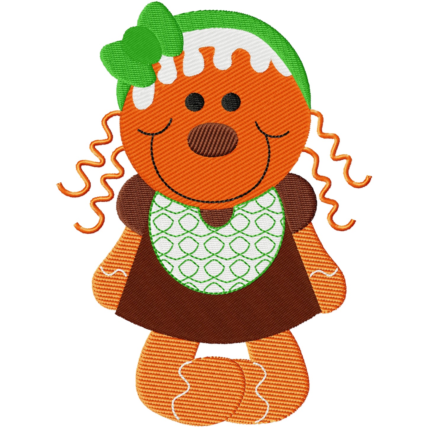 Curly hair gingerbread girl machine embroidery design 3 sizes