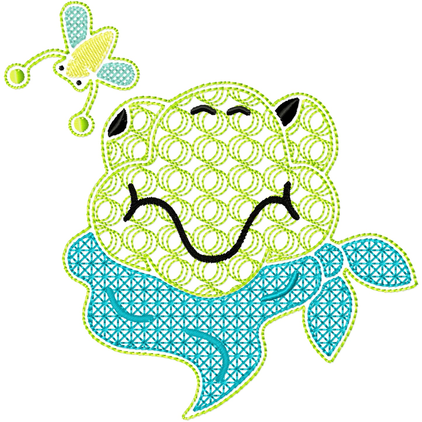Cute frog and bug machine embroidery design