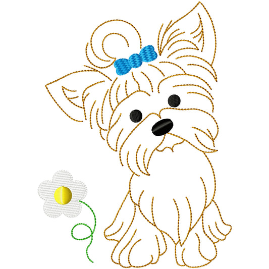 Daisy the Yorkie dog machine embroidery design 2 sizes