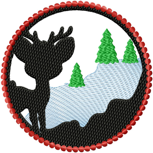 Deer silhouette in frame machine embroidery design