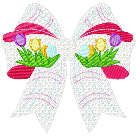 Easter Bow with tulips machine embroidery design