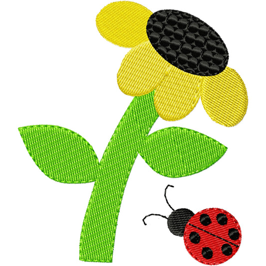 Flower and a ladybug machine embroidery deign