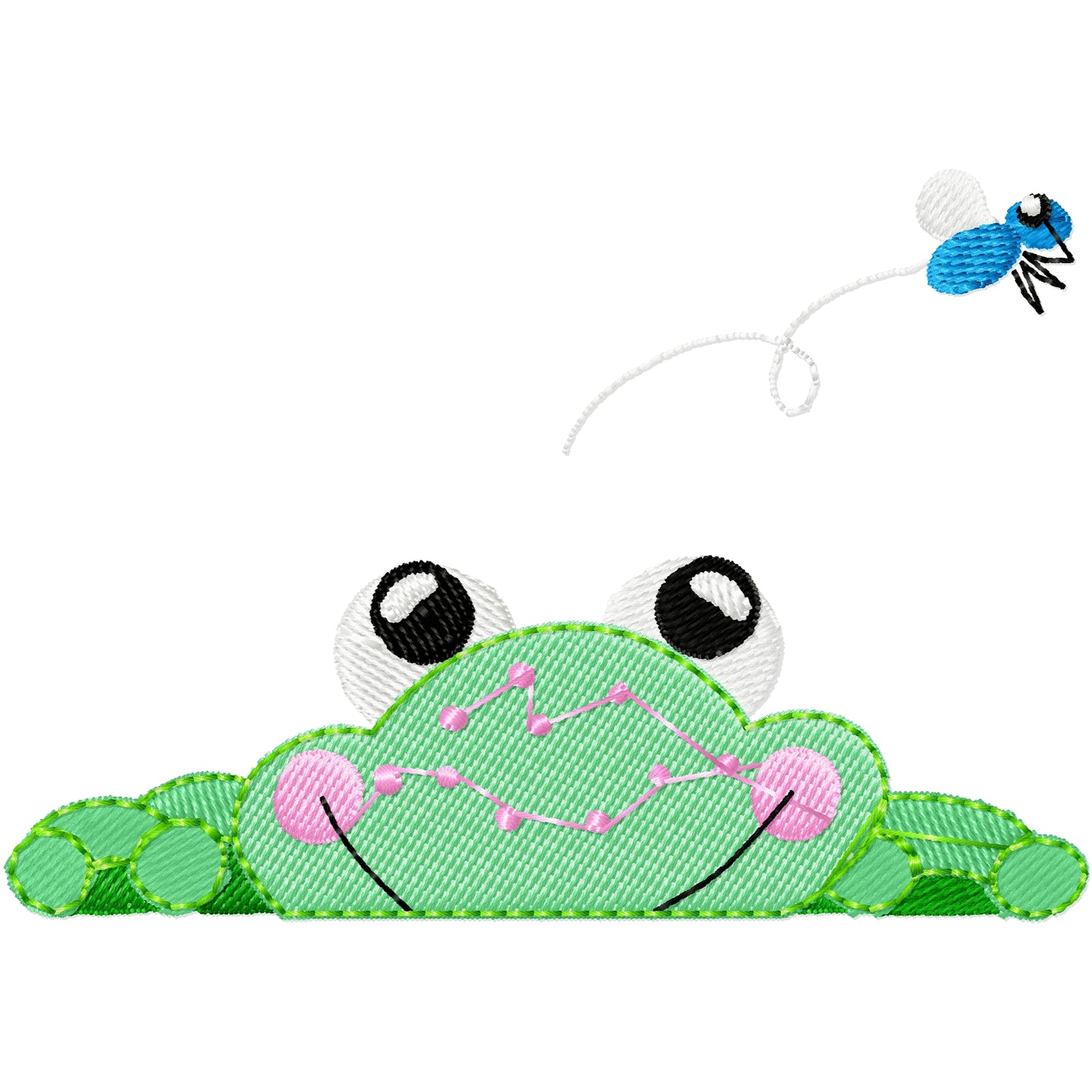 Frog pocket topper with insect machine embroidery design