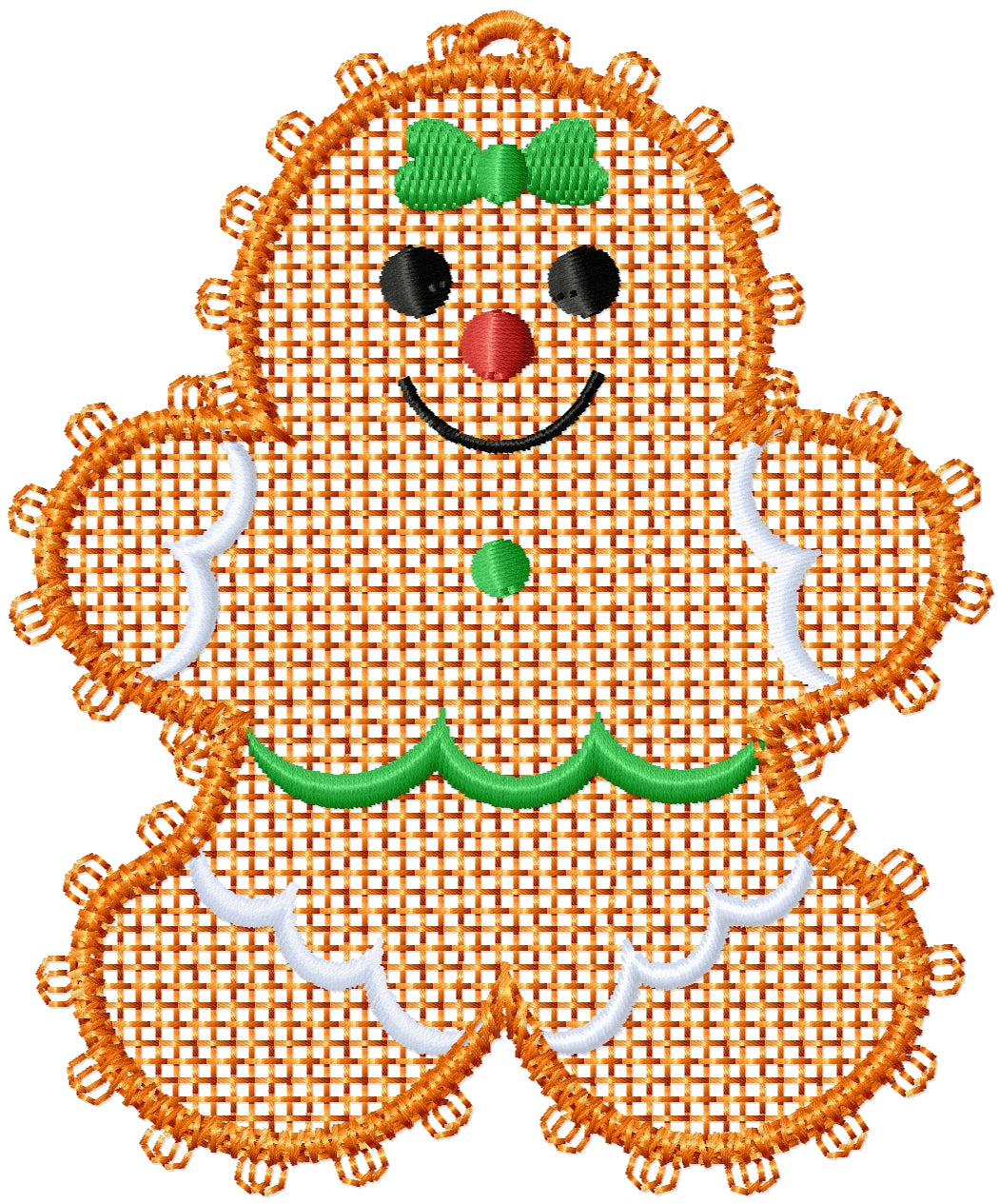 ITH Free standing lace gingerbread girl ornament machine embroidery design