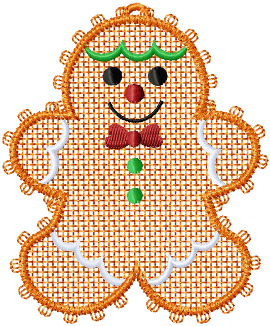ITH Free standing lace Gingerbread man ornament machine embroidery design