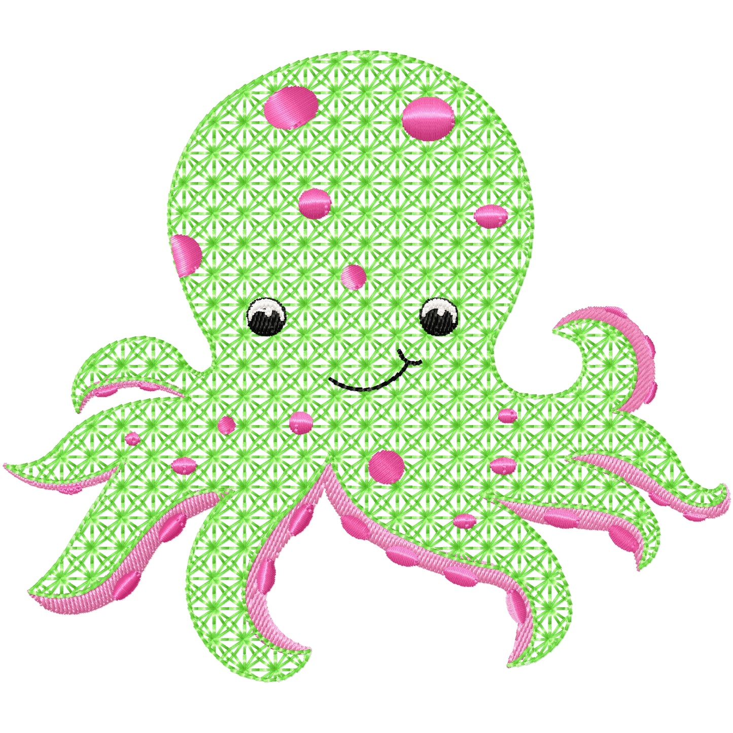 Fancy green octopus machine embroidery design 2 sizes