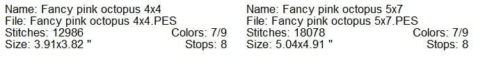 Fancy pink octopus machine embroidery design 2 sizes