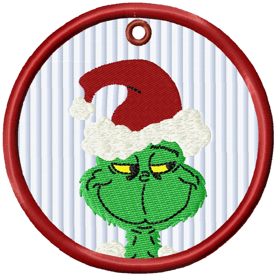 ITH 2025 Grinch machine embroidery Christmas ornament