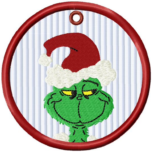ITH 2025 Grinch machine embroidery Christmas ornament