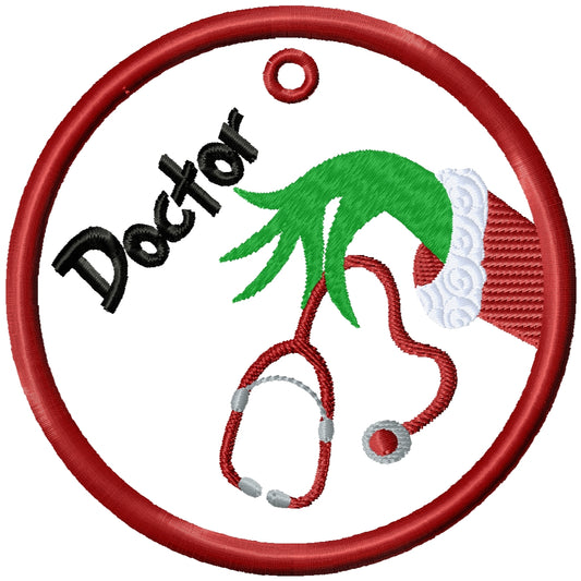 2025 ITH Doctor Grinch Christmas applique machine embroidery ornament