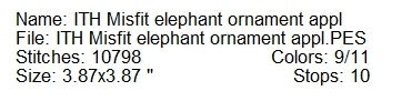 2025 ITH Misfit elephant Christmas ornament applique machine embroidery design