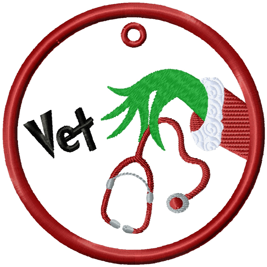 2025 ITH Vet Grinch Christmas applique machine embroidery ornament