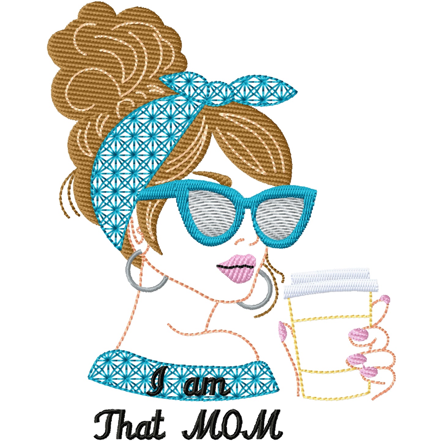 I am that mom holding a coffee machine embroidery design 2 sizes