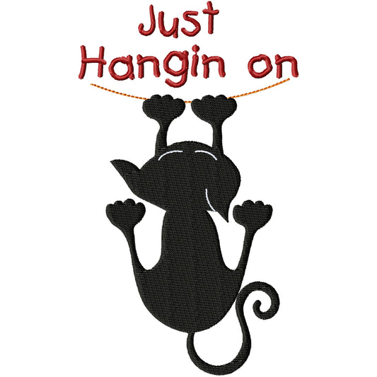 Just hangin on cat machine embroidery design 3 sizes