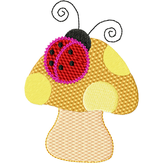 Ladybug on a mushroom machine embroidery design