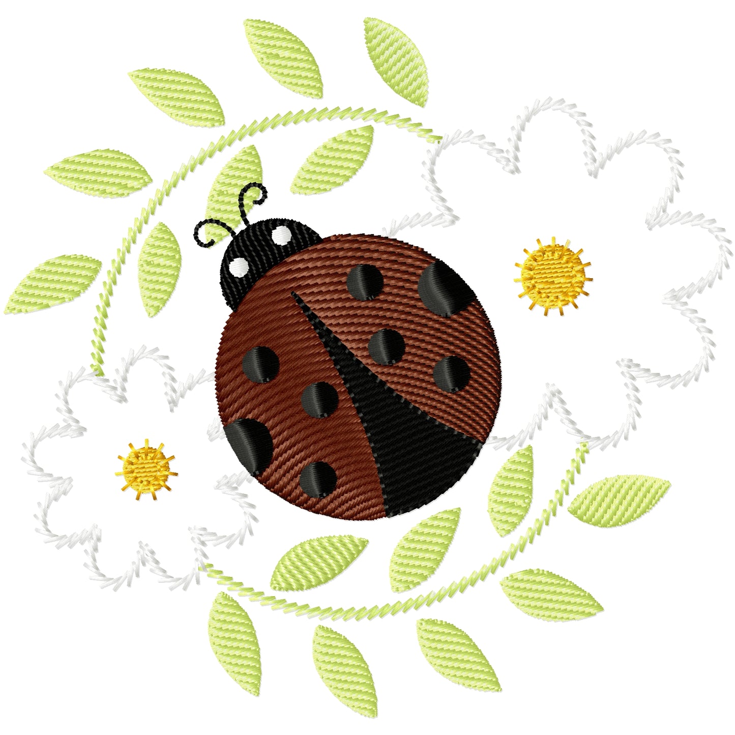 Ladybug and flowers machine embroidery design 2 sizes