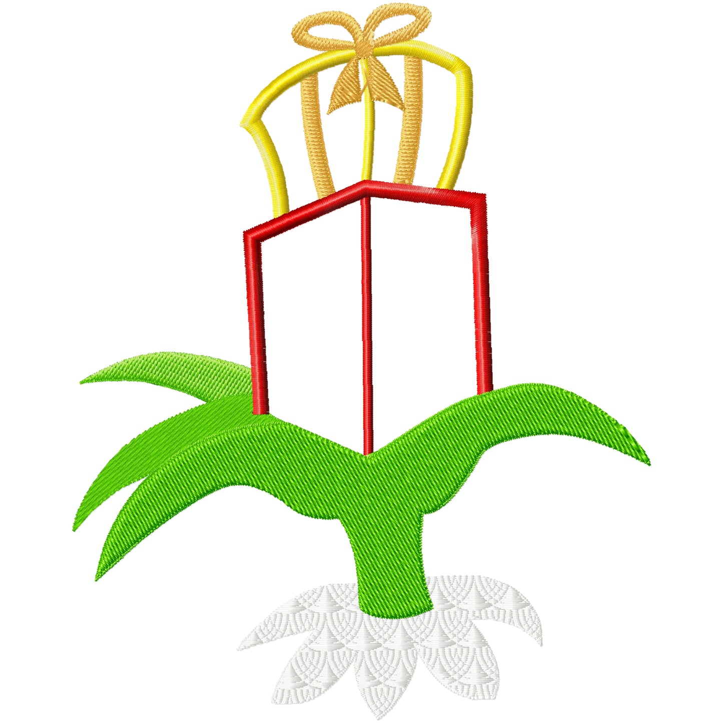 Grinch hand holding gifts applique machine embroidery design