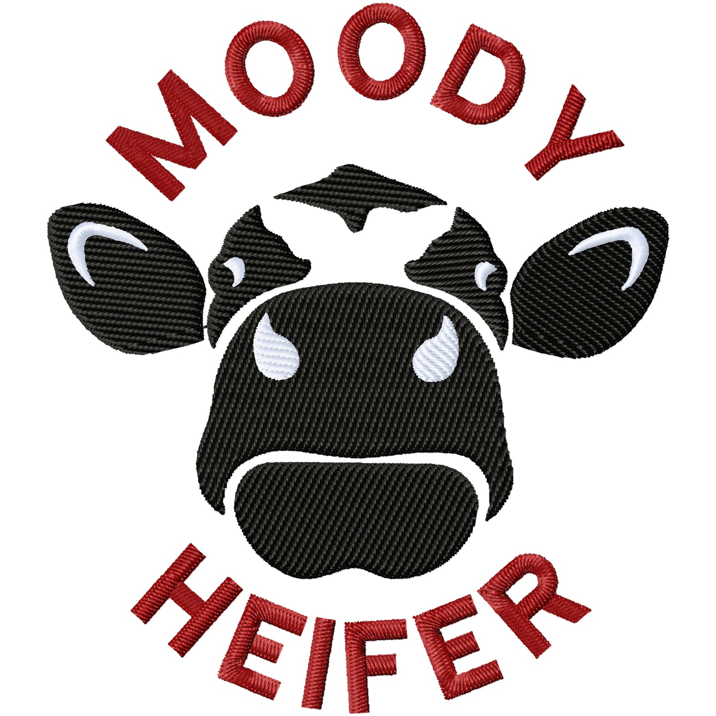 Moody heifer cow machine embroidery design 3 sizes