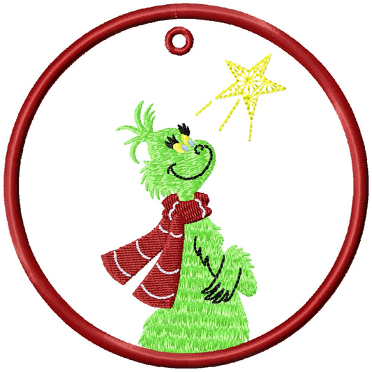 Grinch my star machine embroidery ornament 2 sizes