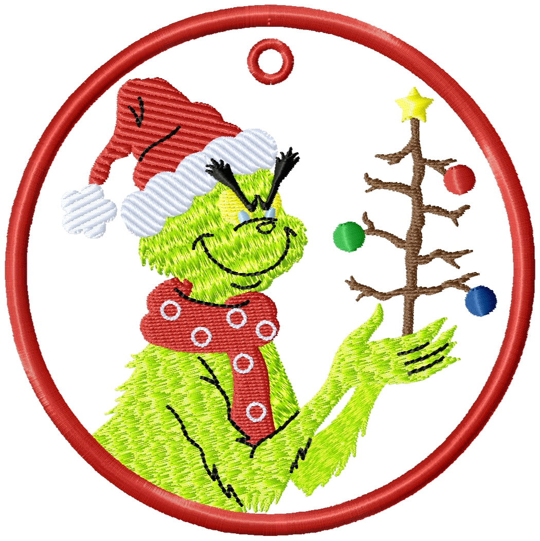 Grinch's My wonderful tree machine embroidery ornament ITH