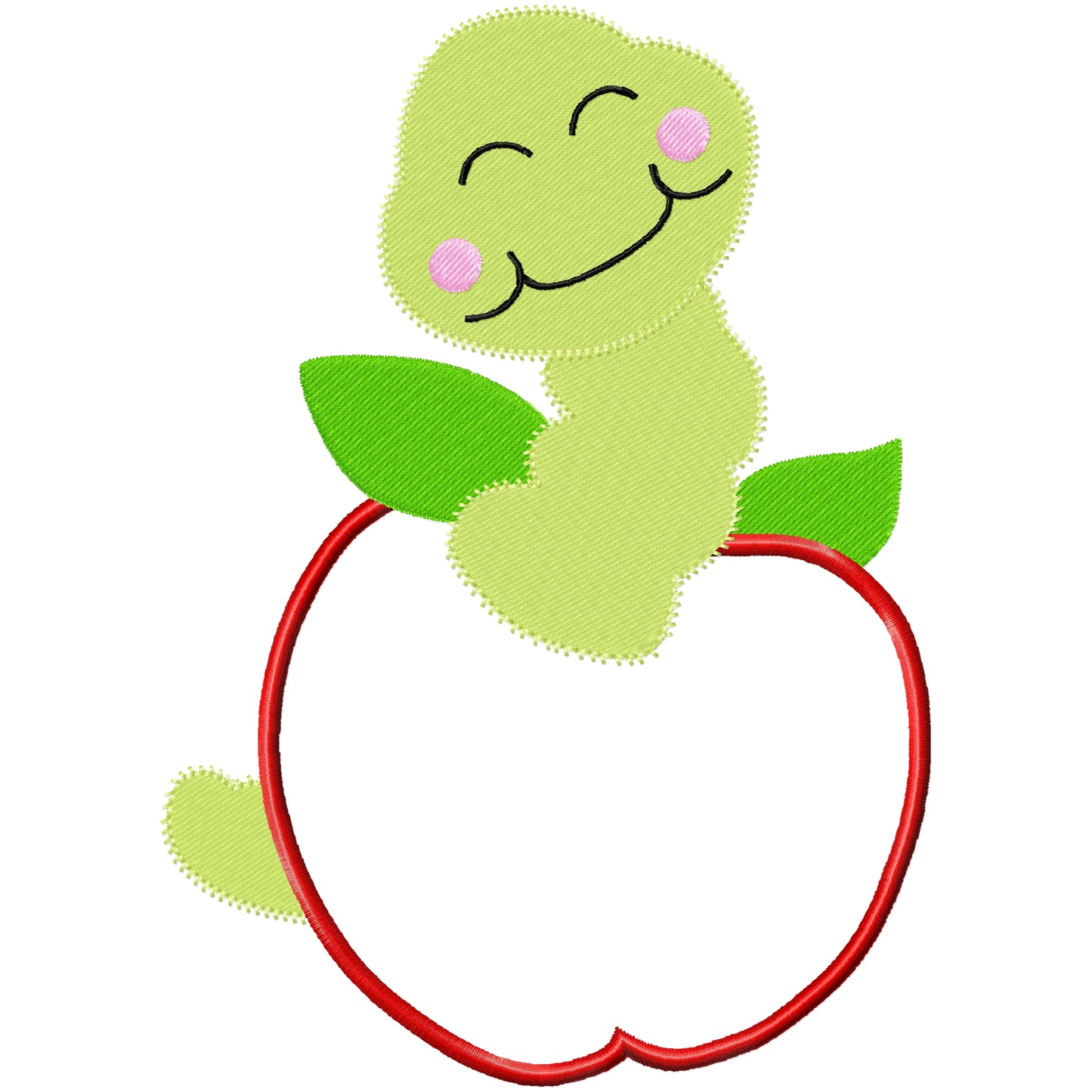 New apple and worm applique machine embroidery design