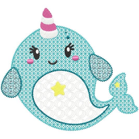 Narwhal 2 machine embroidery design 3 sizes