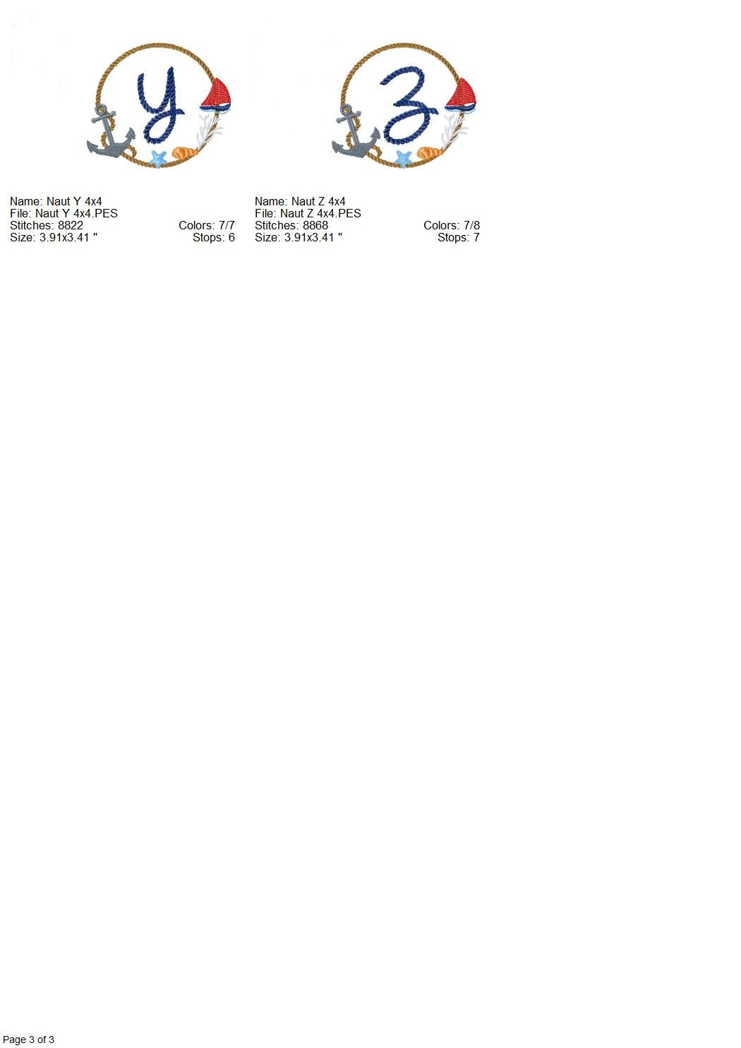 Nautical Monogram machine embroidery designs set