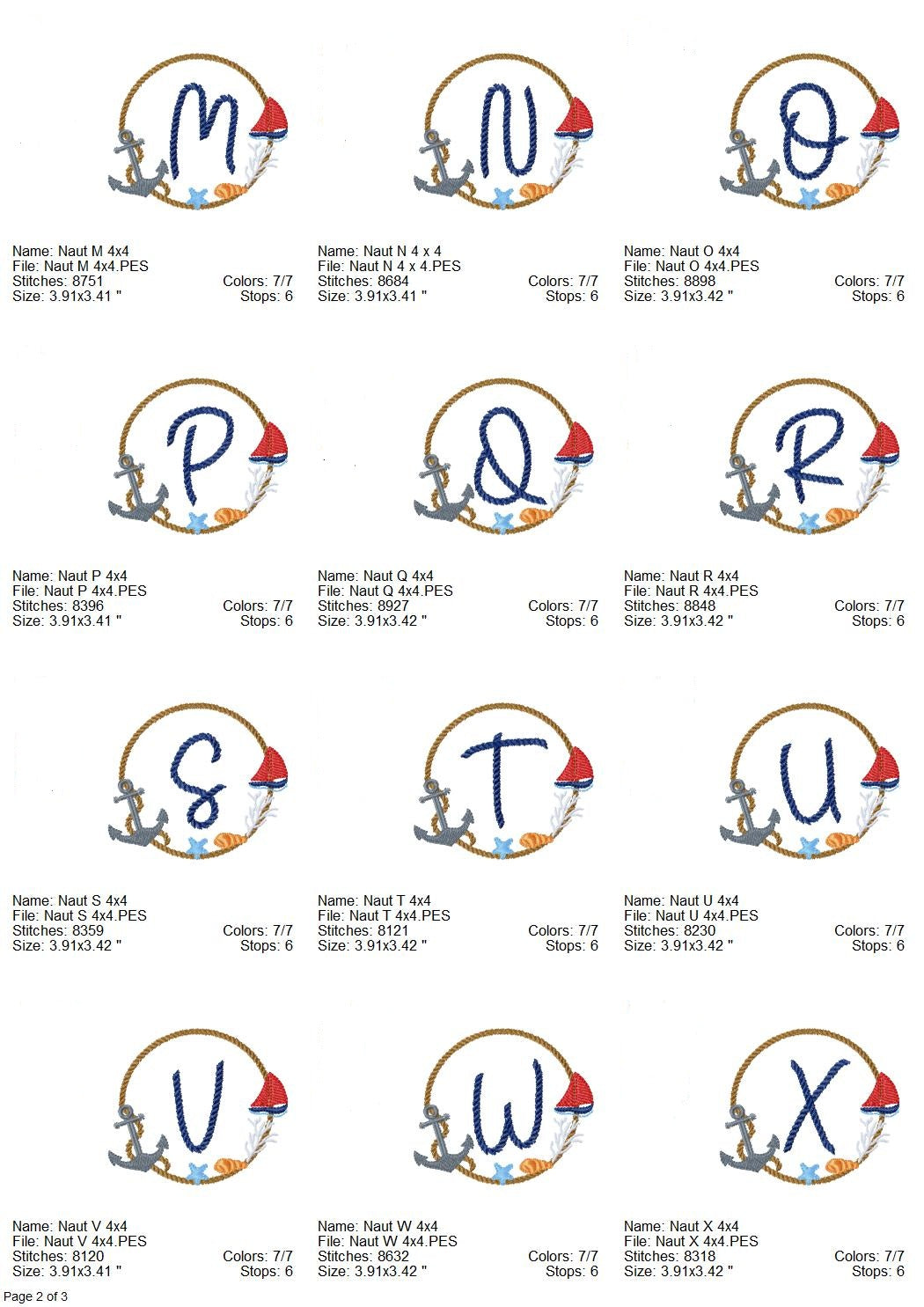 Nautical Monogram machine embroidery designs set