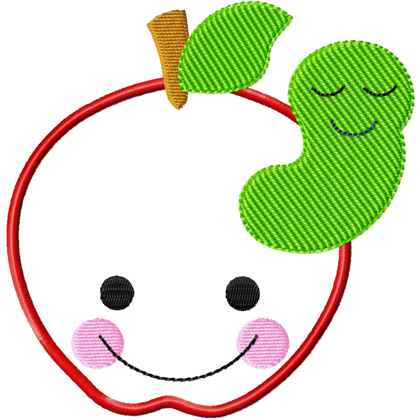 Cute applique apple with worm machine embroidery design
