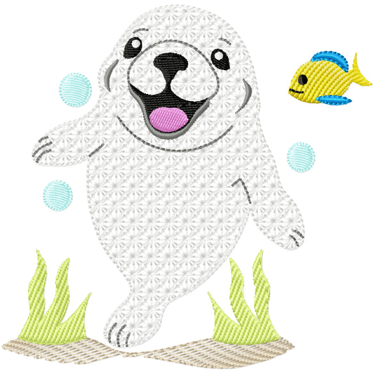New baby sea lion machine embroidery design 3 sizes