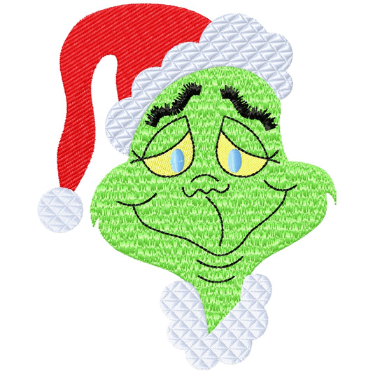 New fuzzy Grinch face machine embroidery design 2 sizes