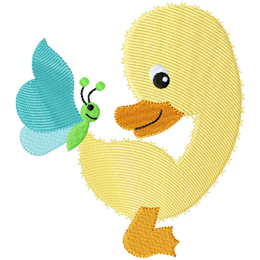 New are you following me duck with butterfly machine embroidery design 3 sizes