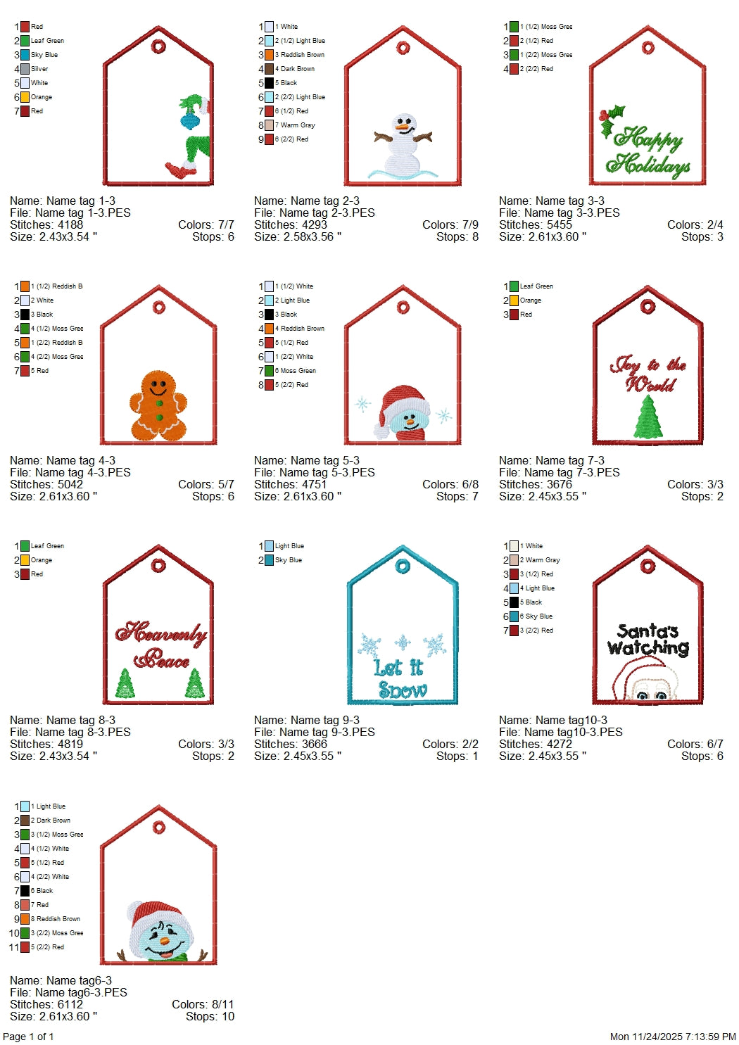 ITH Christmas Name tags set machine embroidery designs