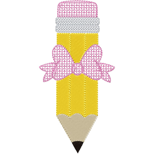 Pencil with bow machine embroidery design