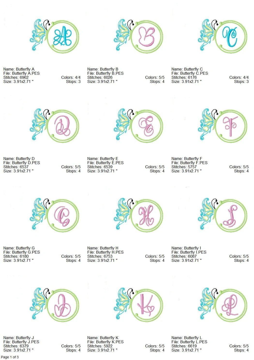 Butterfly monogram machine embroidery set