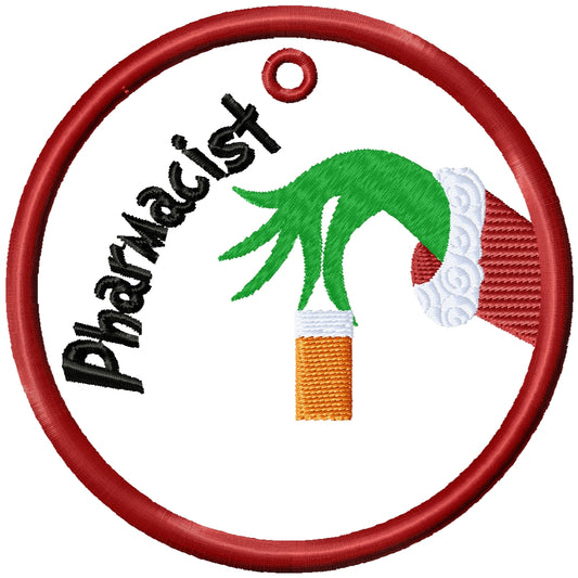 ITH Pharmacist machine embroidery Christmas ornament